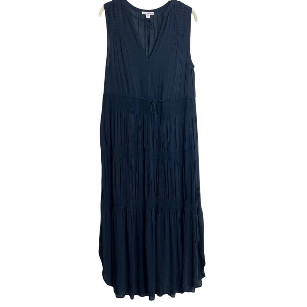 Standard James Perse Pleated Tiered Maxi Dress Size 2 French Navy A-Line